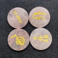 Set in quarzo rosa con simboli Reiki e buddisti incisi dorati per decorazione fai da te - Confezione da 4 (25x6mm) / Quarzo rosa