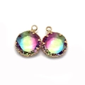 Rainbow gradient faceted natural stone pendant with gold bezel and top hanging loop - Size 16 / 13mm (20 Pieces/pack)