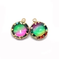Round gradient crystal pendant in emerald green and pink with gold plated faceted edge - Size 17 / 13mm (20 Pieces/pack)