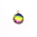 Round faceted natural stone pendant with colorful gradient gems and gold-plated metal base - Size 18 / 13mm (20 Pieces/pack)