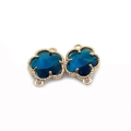Dunkelblauer Kristall-Blumenverbinder mit goldenem Milgrain-Rand für DIY-Schmuck - Größe 4 / 11x15mm (50 Stück/packung)