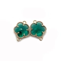 Green crystal four-leaf clover double-loop connector in gold-plated frame for jewelry - Size 5 / 11x15mm (50 Pieces/pack)