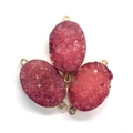 Rosa Druzy Stein Ovaler Verbinder mit vergoldetem Rand und Doppelösen für DIY-Schmuck - Rot