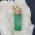 Green crystal pillar pendant with gold textured metal cap for DIY jewelry - Green