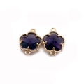 Pair of purple crystal flower connectors with gold beaded edges for DIY jewelry - Size 7 / 11x15mm (50 Pieces/pack)