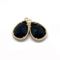 Pair of faceted black stone pear-shaped pendants with golden beaded metal frames - 12x18mm (50 Pieces/Pack) / No.1 (Black)
