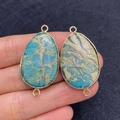 Handheld teardrop imperial stone connector in blue and brown with golden metal edges - Blue Yellow Marble Texture (No.16)
