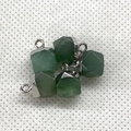 Set of four green faceted natural stone pendants with silver metal caps and hanging loops - 8X12mm / No.6 (White Edge)