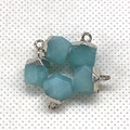 Blue faceted irregular gemstone pendants with silver caps on white polka dot fabric - 8X12mm / No.7 (White Edge)