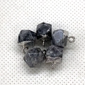 Faceted irregular gray marble stone pendant with silver metal bezel for DIY jewelry - 8X12mm / No.8 (White Edge)