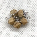 Irregular multifaceted ginger yellow natural stone pendants with silver metal bails - 8X12mm / Picture Jasper (White Edge)