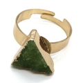 Adjustable gold plated ring featuring a unique triangular green natural stone crystal - Light Green Triangle Style (2)