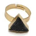 Vintage golden adjustable ring featuring a unique triangle black druzy stone setting - Black Triangle Style (3)