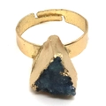 Adjustable golden open ring featuring a natural deep blue druzy quartz stone - Deep Blue Triangle Style (4)