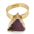Anillo ajustable con racimo de cristal púrpura triangular y borde dorado - Estilo Triángulo Violeta (5)