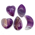 Fünfteiliges Set aus violett gestreiften Naturachat-Anhängern in Herz- und Mondform - Violetter Textur Achat (014) / 35-55mm (5 Stück)
