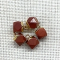 Faceted red jasper stone pendants with gold plated edges and loops, set of 5 pieces - 8X12mm / No.17 (Yellow Edge)