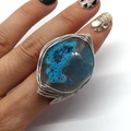 Irregular blue agate stone ring with silver wire wrap craftsmanship worn on finger - No.2 (Blue Gray)