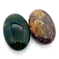 Paire de pierres naturelles ovales polies en vert foncé et couleurs brun-rouge - 30x45mm (33g/Pièce) / Jaspe de Fantaisie(No.2)