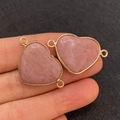 Macro shot of pink natural stone heart pendants with gold plated dual connectors - Pink Purple Cracked Semi-Precious Heart Style (26)