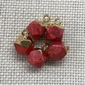 Faceted red stone pendants with gold plated edges for DIY jewelry making five pieces - 8X12mm / Red Turquoise (Yellow Edge)