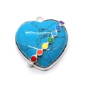 Blue heart pendant with natural turquoise texture and seven chakra colored dots - Blue Turquoise