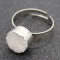 Silver adjustable open ring featuring a 10mm round white druzy stone in bezel setting - Silver White Druzy Style (L)