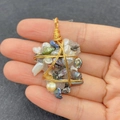 Handcrafted baroque pearl and crystal wire-wrapped pendant necklace charm - Mixed Pearl Crystal Cluster Gold Wire Style (No. 4)