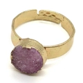 Adjustable golden ring featuring a round purple druzy crystal stone centerpiece - No.1 (Purple Druzy)