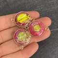 Flat round Imperial Stone pendant connector with gold plating and marble texture - 22x30mm / US 5