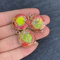 Flat round Imperial stone pendants with gold frames and double loops for DIY jewelry - 22x30mm / US 7