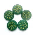 Gravierte grüne Aventurin-Steine mit goldenen Wikinger-Vegvisir-Runen 5er Set - 25mm Thick 5mm / Grüner Aventurin