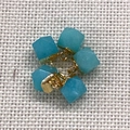 Set of 5 faceted light blue natural stone charms with gold-plated caps for DIY jewelry making - 8X12mm / No.31 (Yellow Edge)