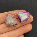 Purple and blue heart-shaped natural stone connectors with gold plated edges for DIY jewelry - 21x33mm / US 10