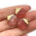 Drei facettierte runde Anhänger aus rosa Quarzstein mit eleganten Goldösen - 15x19mm (1 Stück/Packung) / Rosenquarz-Optik (Nr. 10)