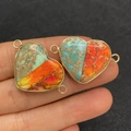 Imperial Jasper heart connector with colorful marble texture and golden plated edges - 21x33mm / Size 19