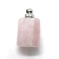Natural rose quartz crystal perfume bottle pendant with silver screw cap for DIY jewelry - Rose Quartz / Silver