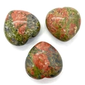 Perline a cuore in pietra Unakite lucida per creazione di gioielli DIY verdi e rosa - 30x30mm / Unakite