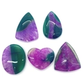 Fünfteiliges Set aus lila-grünen Achat-Anhängern in Herz- und Ovalform für DIY-Schmuck - Violett-Dunkelgrünes Muster (057) / 35-55mm (5 Stück)