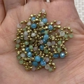 Colorful gemstone bead chain with golden spacers and blue faceted crystals for DIY jewelry - 10m/Roll