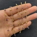 Delicate gold chain featuring faceted purple gemstone charms and gold metal beads - 3.5mm / Purple Faceted Style (No. 2)
