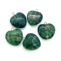 Green striped agate heart-shaped pendant with metal loop for DIY jewelry making - Green