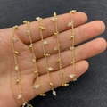 Golden alloy bead chain with pink and white faceted crystals for DIY jewelry making - 3.5mm / Pink & White Faceted Style (No. 11)