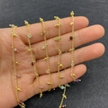 Golden fine chain necklaces with colorful natural stone beads and metallic fringe details - 3.5mm