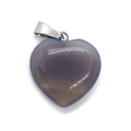 Polierter dunkelgrauer, lichtdurchlässiger Herzanhänger aus Stein mit silbernem Verschluss - 21x22m / Grauer Achat (Natürlich)