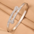 Silver double-row diamond titanium steel open bracelet with polished round head accents - Silver
