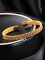 Bracciale rigido aperto in titanio placcato oro 18K con design a maglia intrecciata - Sottile / Oro