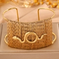 Bracelet manchette tressé doré de style ethnique avec ornement serpent et design ouvert - Serpent Ouvert Doré