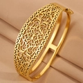 Bracciale rigido vintage dorato in acciaio inossidabile con cuori traforati - Stile con Motivo Dorato