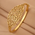 Elegante bracciale rigido in acciaio al titanio dorato con traforo floreale retrò - Stile inciso cavo dorato